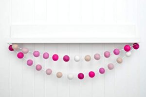 valentine's day felt ball garland - raspberry, hot pink, rose, pink, white - 1" (2.5 cm) felt balls