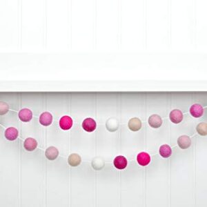 Valentine's Day Felt Ball Garland - Raspberry, Hot Pink, Rose, Pink, White - 1" (2.5 cm) felt balls