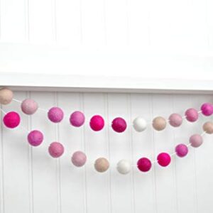 Valentine's Day Felt Ball Garland - Raspberry, Hot Pink, Rose, Pink, White - 1" (2.5 cm) felt balls