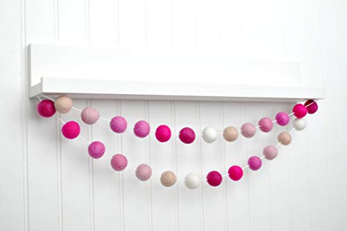 Valentine's Day Felt Ball Garland - Raspberry, Hot Pink, Rose, Pink, White - 1" (2.5 cm) felt balls