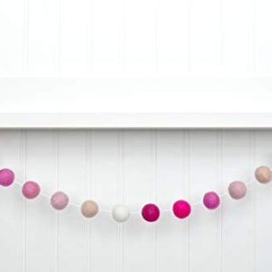 Valentine's Day Felt Ball Garland - Raspberry, Hot Pink, Rose, Pink, White - 1" (2.5 cm) felt balls