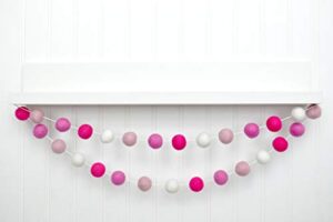 valentine's day felt ball garland - hot pink, bubblegum, light pink, white - 1" (2.5 cm) felt balls