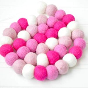 Valentine's Day Felt Ball Garland - Hot Pink, Bubblegum, Light Pink, White - 1" (2.5 cm) felt balls