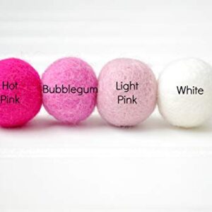 Valentine's Day Felt Ball Garland - Hot Pink, Bubblegum, Light Pink, White - 1" (2.5 cm) felt balls