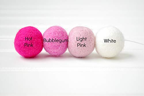 Valentine's Day Felt Ball Garland - Hot Pink, Bubblegum, Light Pink, White - 1" (2.5 cm) felt balls