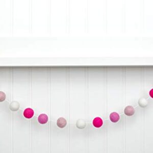 Valentine's Day Felt Ball Garland - Hot Pink, Bubblegum, Light Pink, White - 1" (2.5 cm) felt balls