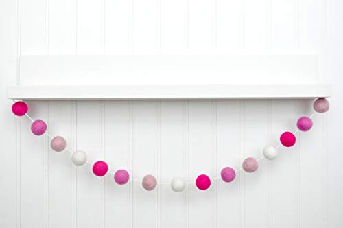 Valentine's Day Felt Ball Garland - Hot Pink, Bubblegum, Light Pink, White - 1" (2.5 cm) felt balls