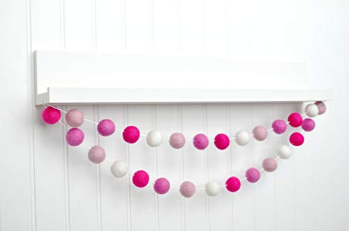 Valentine's Day Felt Ball Garland - Hot Pink, Bubblegum, Light Pink, White - 1" (2.5 cm) felt balls