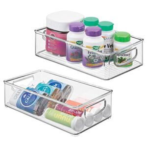 mdesign small plastic bathroom storage container bins with handles for organization in closet, cabinet, vanity or cupboard shelf, accessory organizer - ligne collection - 2 pack - clear