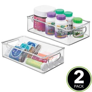 mDesign Small Plastic Bathroom Storage Container Bins with Handles for Organization in Closet, Cabinet, Vanity or Cupboard Shelf, Accessory Organizer - Ligne Collection - 2 Pack - Clear