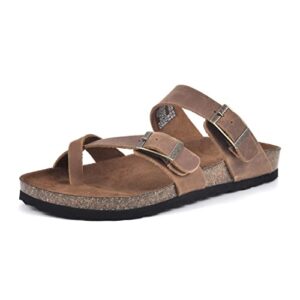 WHITE MOUNTAIN Shoes Gracie Women's Flat Sandal, Brown/Leather, 9 M