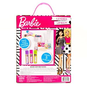 Horizon Group USA Barbie Make Your Own Layered Lip Balm Kit, DIY 5 Custom Lip balms by Mixing Flavors Like Vanilla, Strawberry, Watermelon & Tropical Punch, Multicolored