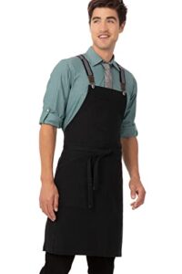 chef works unisex berkeley bib apron, jet black, one size