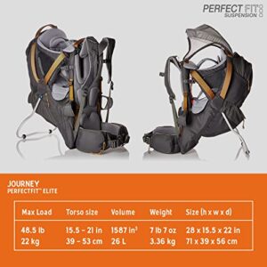 Kelty Journey PerfectFIT ELITE Child Carrier for Infants and Toddlers, Zippered Pockets Galore, 26L, Waistbelt, Aluminum Frame, Integrated Sunshade