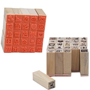 Wooden Rubber Stamps,Youkwer 25 Pcs Mini Cute DIY Diary Stamps Set with Wooden Box （25PCS，Love Diary）