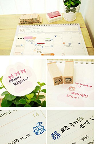 Wooden Rubber Stamps，Youkwer 25 Pcs Mini Cute DIY Diary Stamps Set with Wooden Box （Happy Life,Set of 25）