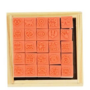 Wooden Rubber Stamps，Youkwer 25 Pcs Mini Cute DIY Diary Stamps Set with Wooden Box （Happy Life,Set of 25）