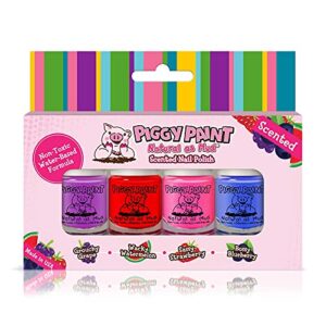 piggy paint | 100% non-toxic girls nail polish | safe, cruelty-free, vegan, & scented for kids | scented box set (4 mini polish gift set)