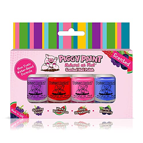 Piggy Paint | 100% Non-Toxic Girls Nail Polish | Safe, Cruelty-free, Vegan, & Scented for Kids | Scented Box Set (4 Mini Polish Gift Set)