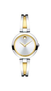 movado women's aleena two-tone watch with a concave dot museum dial, gold/silver (model 607150)