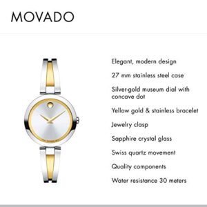 Movado Women's Aleena Two-Tone Watch with a Concave Dot Museum Dial, Gold/Silver (Model 607150)