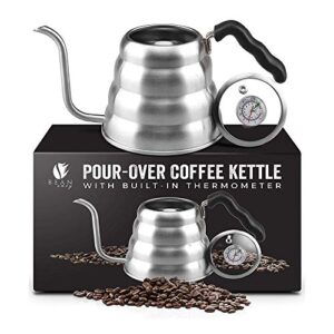 bean envy pour over coffee kettle - 40 oz, stainless steel, gooseneck coffee and tea kettle with thermometer and ergonomic handle