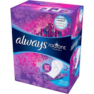 Always Radiant Pantyliners, Regular, Unscented, 48 Count, 2 Pack. (Includes 96 Pantiliners Total.)