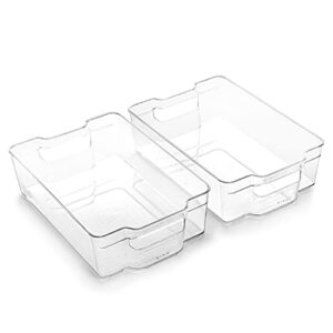 bino | stackable storage bins, large - 2 pack | the stacker collection | clear plastic storage bins | built-in handles | bpa-free | containers for organizing kitchen pantry | multi-use organizer bins