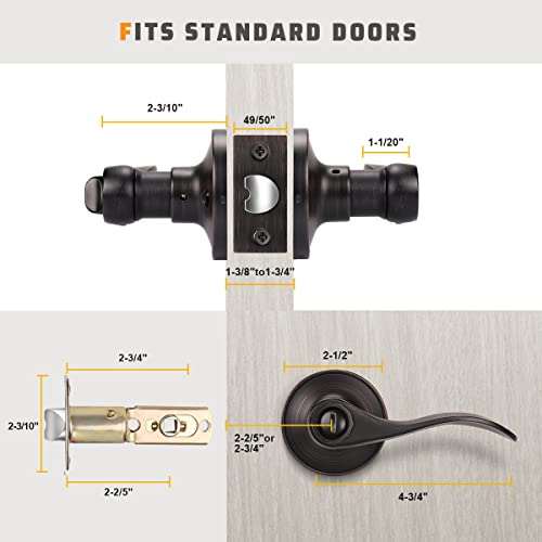 KNOBWELL 6 Pack Bronze Privacy Door Lever Handle Keyless Bedroom/Bathroom Door Lock Lockset Oil Rubbed Bronze Finish Door Knobs, Interior Door Handles