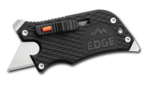 outdoor edge slidewinder - utility knife multitool with standard replaceable razor blade, screwdrivers, prybar, bottle opener and pocket clip with locking auto-retracting blade (black)