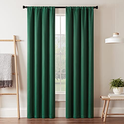 Eclipse Darrell Modern Blackout Thermal Rod Pocket Window Curtains for Bedroom or Living Room (Single Panel), 37 in x 84 in, Emerald