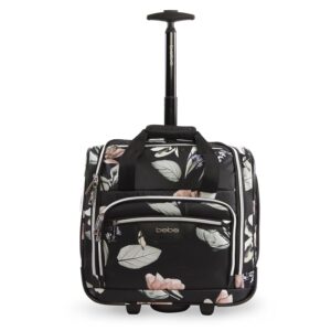 bebe women's valentina-wheeled under the seat carry-on bag, telescoping handles, black floral, one size