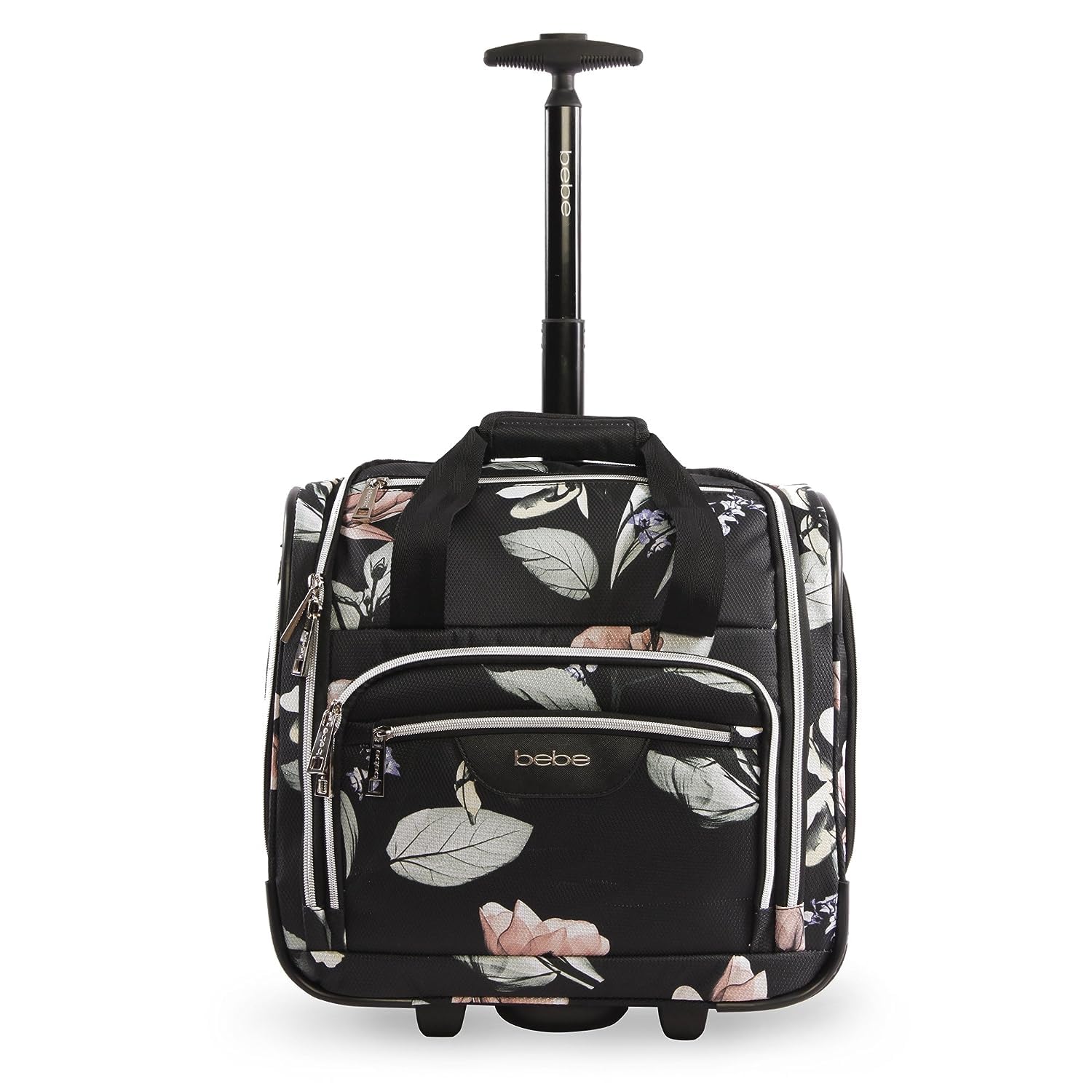 BEBE Women's Valentina-Wheeled Under The Seat Carry-on Bag, Telescoping Handles, Black Floral, One Size