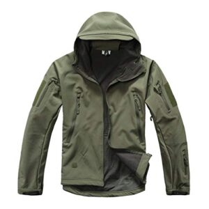 TACVASEN Men Windproof Softshell Tactical Hoodie Fleece Hunting Jacket Coat Army Green,US L