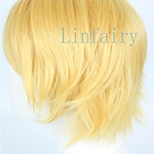 Linfairy Short Straight Blonde Cosplay Wig Halloween Costume Wig for Men sung