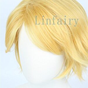 Linfairy Short Straight Blonde Cosplay Wig Halloween Costume Wig for Men sung