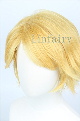 Linfairy Short Straight Blonde Cosplay Wig Halloween Costume Wig for Men sung