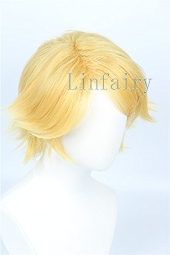 Linfairy Short Straight Blonde Cosplay Wig Halloween Costume Wig for Men sung