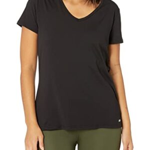 Amazon Essentials Women's Tech Stretch Short-Sleeve V-Neck T-Shirt (Available in Plus Size), Pack of 2, Black, Medium