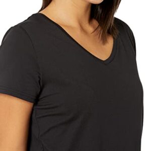 Amazon Essentials Women's Tech Stretch Short-Sleeve V-Neck T-Shirt (Available in Plus Size), Pack of 2, Black, Medium