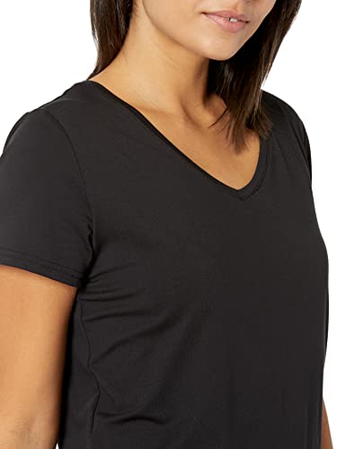 Amazon Essentials Women's Tech Stretch Short-Sleeve V-Neck T-Shirt (Available in Plus Size), Pack of 2, Black, Medium