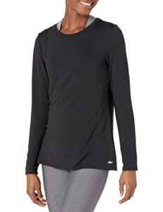 amazon essentials women's tech stretch long-sleeve t-shirt (available in plus size), black, large
