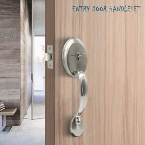 Gobrico Satin Nickel Exterior Door HandleSet for Right and Left Handed Door-1 Pack