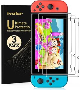 ivoler [3 pack screen protector tempered glass for nintendo switch, transparent hd clear anti-scratch screen protector compatible nintendo switch