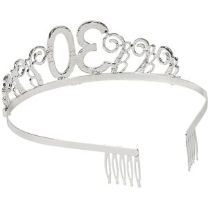 Happy Birthday Tiara and Sash Set - Rhinestone Queen Tiara with Dirty Thirty Satin Sash Decoration for 30th Birthday