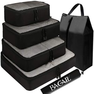 bagail 6 set packing cubes,travel luggage packing organizers with laundry bag(black net)