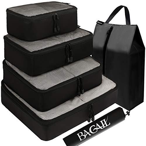 BAGAIL 6 Set Packing Cubes,Travel Luggage Packing Organizers with Laundry Bag(Black Net)