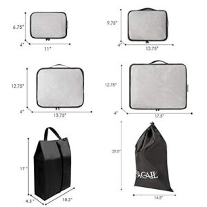 BAGAIL 6 Set Packing Cubes,Travel Luggage Packing Organizers with Laundry Bag(Black Net)