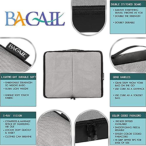 BAGAIL 6 Set Packing Cubes,Travel Luggage Packing Organizers with Laundry Bag(Black Net)