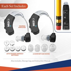 Behind The Ear Sound Amplifier - BTE Hearing Ear Amplification Device and Digital Sound Enhancer PSAD for The Hard of Hearing, Noise Reducing Feature, Black, by MEDca